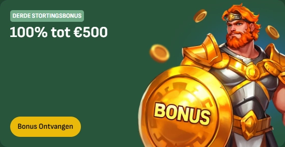 Derde stortingsbonus 100% tot €500 met krijger en gouden munt