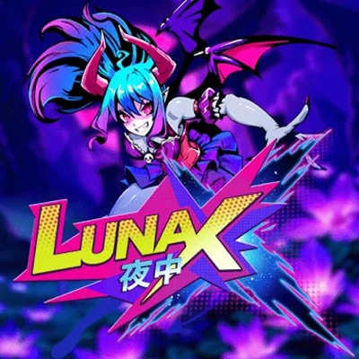 Lunax slot game met demonische anime figuur en neonkleuren