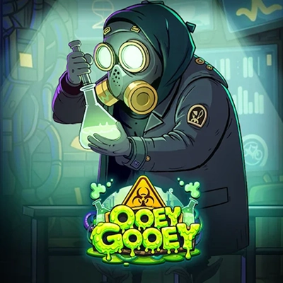 Oey Gooey slot game met labjas en gasmasker