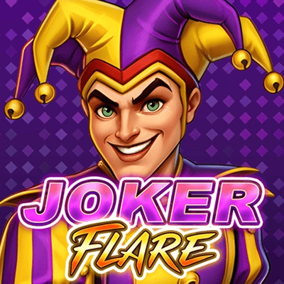 Joker Flare slot spel met een lachende nar in paarse en gele kleding